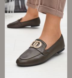 Снимка на Resti Dark green women's moccasins with gold embellishment Uletta - Footwear