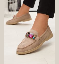 Снимка на Resti Eco suede light brown women's moccasins with decorative crystals Nellens- Footwear