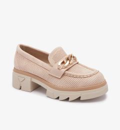 Снимка на Resti Eco-suede moccasins with gold decoration in beige Zaffix- Footwear