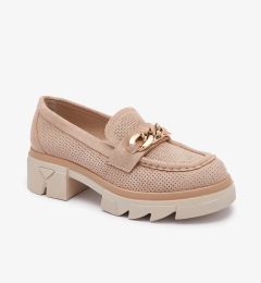 Снимка на Resti Eco-suede moccasins with gold decoration in light brown Zaffix- Footwear