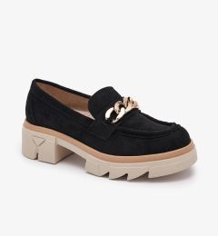 Снимка на Resti Eco-suede moccasins with gold embellishment in black Zaffix- Footwear