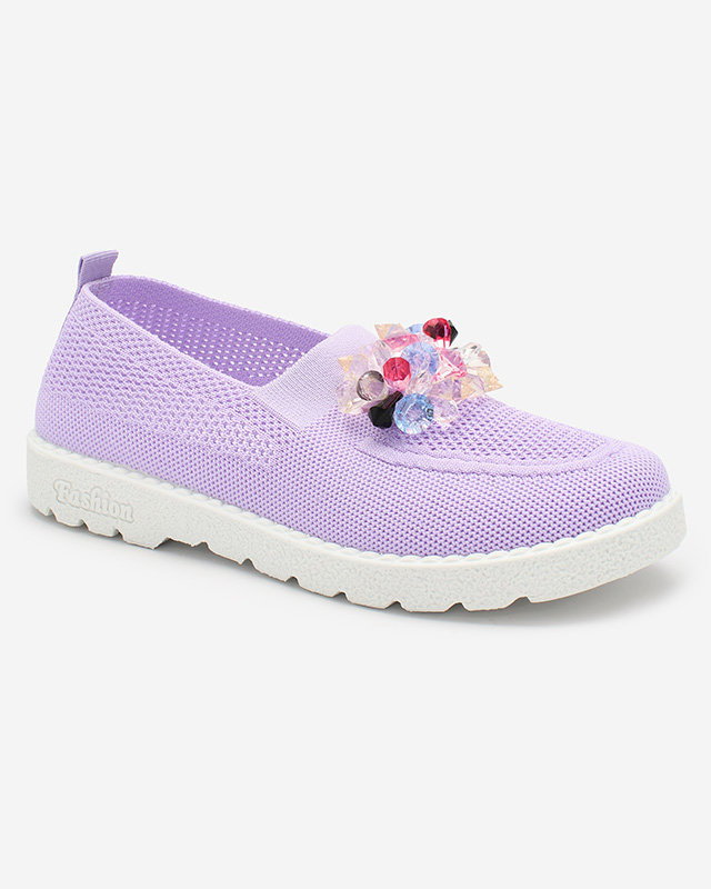 Снимка на Resti Purple women's fabric moccasins with crystals Fezens