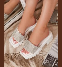 Снимка на Resti White women's slippers with cubic zirconia Emkoy - Footwear
