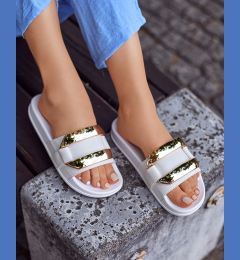 Снимка на Resti Women's white slippers with golden Serina ornament - Footwear