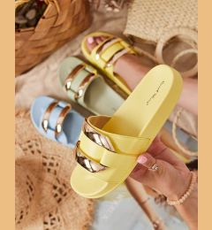 Снимка на Resti Yellow women's slippers with gold ornament Serina - Footwear