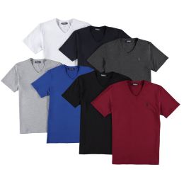 Снимка на SET OF SEVEN T8568 DEWBERRY V-NECK MEN'S T-SHIRT-BLACK-NAVY-WHITE-GREY-SAKS-ANTHRACITE-BURGUNDY