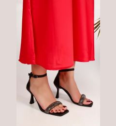 Снимка на Shoeberry Women's Anja Black Satin Stone Single Band Heel Shoes