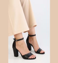 Снимка на Shoeberry Women's Glamm Black Skin Single Strap Thick Heeled Shoes