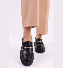 Снимка на Shoeberry Women's Luis Black Skin Daily Thick Sole Buckled Loafer