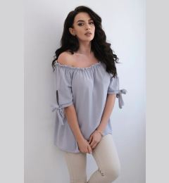 Снимка на Spanish blouse with a tie on the sleeve in gray color