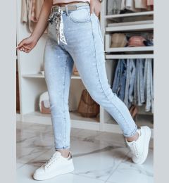 Снимка на Spodnie damskie jeansowe slim fit w serca z paskiem SPARKYS niebieskie Dstreet