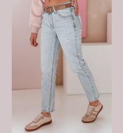 Снимка на Spodnie damskie jeansowe slim fit z paskiem SLIMLEN niebieskie Dstreet