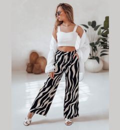 Снимка на Spodnie damskie wide leg w paski ZEBRAVIBE beżowo-czarne Dstreet