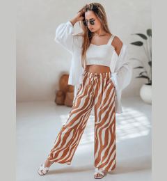 Снимка на Spodnie damskie wide leg w paski ZEBRAVIBE beżowo-kamelowe Dstreet