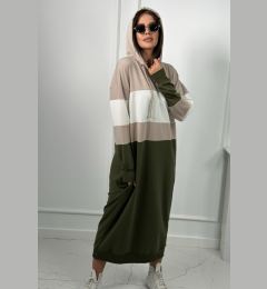 Снимка на Three-color hooded dress beige + ecru + khaki