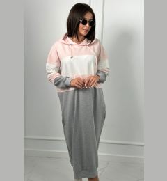 Снимка на Three-color hooded dress powder pink + ecru + gray