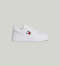 Снимка на Tommy Hilfiger Men's Brand Logo Leather Top Rubber Outsole White Sneakers Suitable for Casual Use