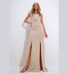 Снимка на Trend Alaçatı Stili Women's Beige Adjustable Strap Out Cut Slit Graduation Dress