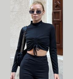 Снимка на Trend Alaçatı Stili Women's Black Adjustable Half Turtleneck Crop Top with Front Gatherings