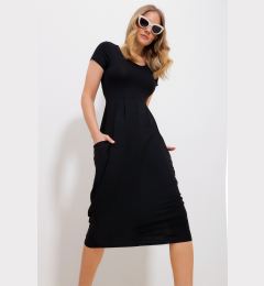 Снимка на Trend Alaçatı Stili Women's Black Crew Neck Double Pocketed Dress