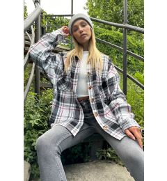 Снимка на Trend Alaçatı Stili Women's Black Striped Checkered Cachet Cotton Oversize Safari Jacket Shirt