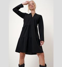 Снимка на Trend Alaçatı Stili Women's Black V-Neck Layered Flounce Crepe Knit Dress