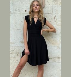 Снимка на Trend Alaçatı Stili Women's Black V-Neck Waist Corset Detailed Flared Dress