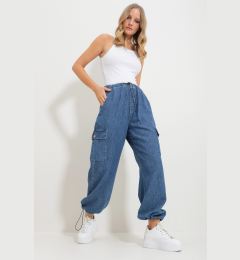 Снимка на Trend Alaçatı Stili Women's Blue Waist And Leg Elastic Pocket Cargo Jogger Pants