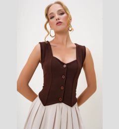 Снимка на Trend Alaçatı Stili Women's Brown Heart Collar Buttoned Crop Vest