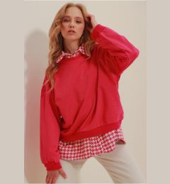 Снимка на Trend Alaçatı Stili Women's Fuchsia Crew Neck Oversize Basic Sweatshirt