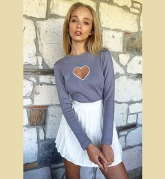 Снимка на Trend Alaçatı Stili Women's Gray Crew Neck Heart Embroidery Decollete Camisole Blouse