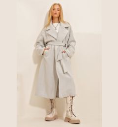 Снимка на Trend Alaçatı Stili Women's Gray Double Breasted Waist Belted Herringbone Patterned Cachet Coat