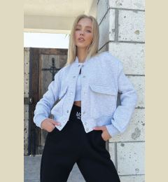 Снимка на Trend Alaçatı Stili Women's Graymelange Snap Closure Double Pockets Inner Raising Crop Jacket
