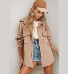 Снимка на Trend Alaçatı Stili Women's Stone Velvet Cotton Double Pocket Oversize Jacket Shirt