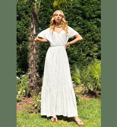 Снимка на Trend Alaçatı Stili Women's White Double Breasted Collar Self-Textured Skirt Flounce Maxi Length Dress
