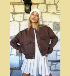 Снимка на Trend Alaçatı Stili Дамски кафе Snap закопчалка двойни джобове Crop палто
