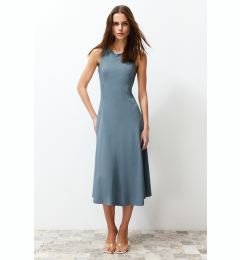 Снимка на Trendyol Anthracite 100% Cotton Skater/Waisted Crew Neck Sleeveless Midi Knitted Midi Dress