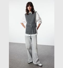 Снимка на Trendyol Anthracite Belted Knitted Sweater