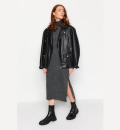 Снимка на Trendyol Anthracite Midi Knit Wide Pattern Soft Texture Dress