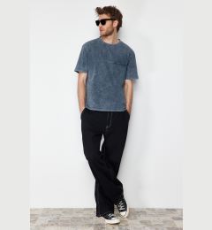 Снимка на Trendyol Anthracite Oversize/Wide Cut 100% Cotton T-Shirt with Old/Faded Effect Pocket