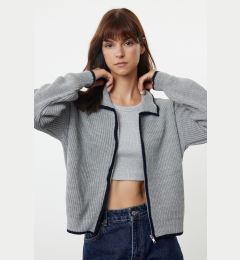 Снимка на Trendyol Anthracite Piping Zippered Knitwear Cardigan
