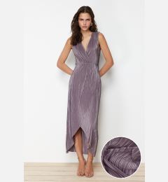 Снимка на Trendyol Anthracite Pleat Midi Double Breasted Neck Knitted Maxi Dress