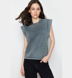 Снимка на Trendyol Anthracite*001 Pale Effect 100% Cotton Wadding Look Basic Crew Neck Knitted T-Shirt