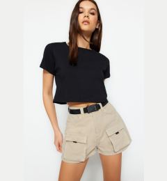 Снимка на Trendyol Beige Cargo Pocket Belted Denim Shorts