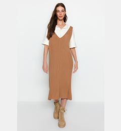 Снимка на Trendyol Beige Maxi Knitwear V-Neck Gilet Dress