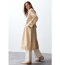 Снимка на Trendyol Beige Oversize Wide Fit Soft Textured Long Trench Coat with Belt