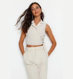 Снимка на Trendyol Beige Tied Crop Woven Linen Look Blouse