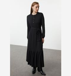 Снимка на Trendyol Black Belted Knitted Rib/Casino Dress