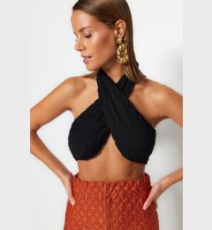 Снимка на Trendyol Black Crop Woven Tie Blouse