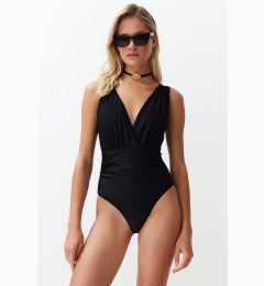 Снимка на Trendyol Black Deep V Neck Draped Regular Core Swimsuit